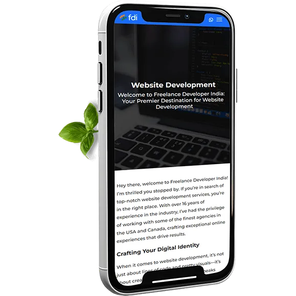 Website design shown on a mobile phone